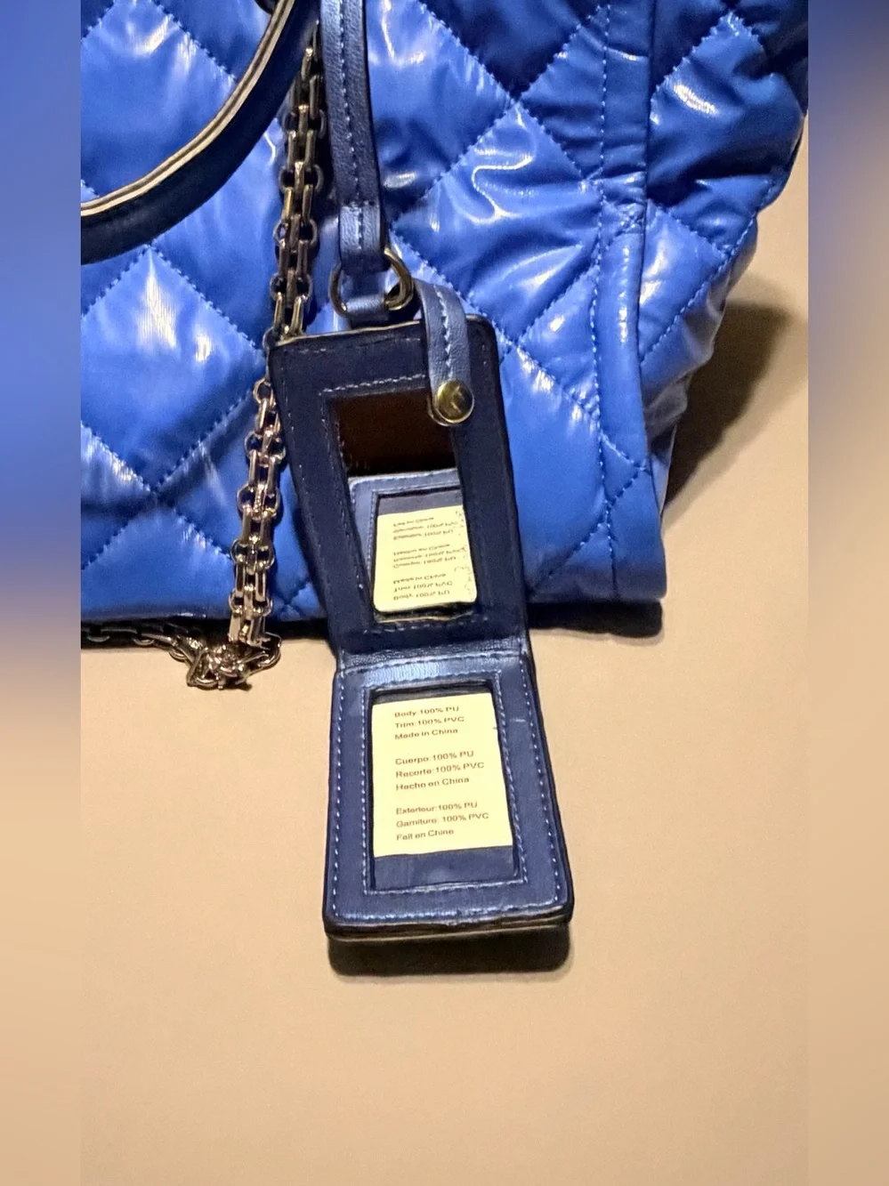 Steve Madden Quilted Royal Blue Tote with Chain Handles